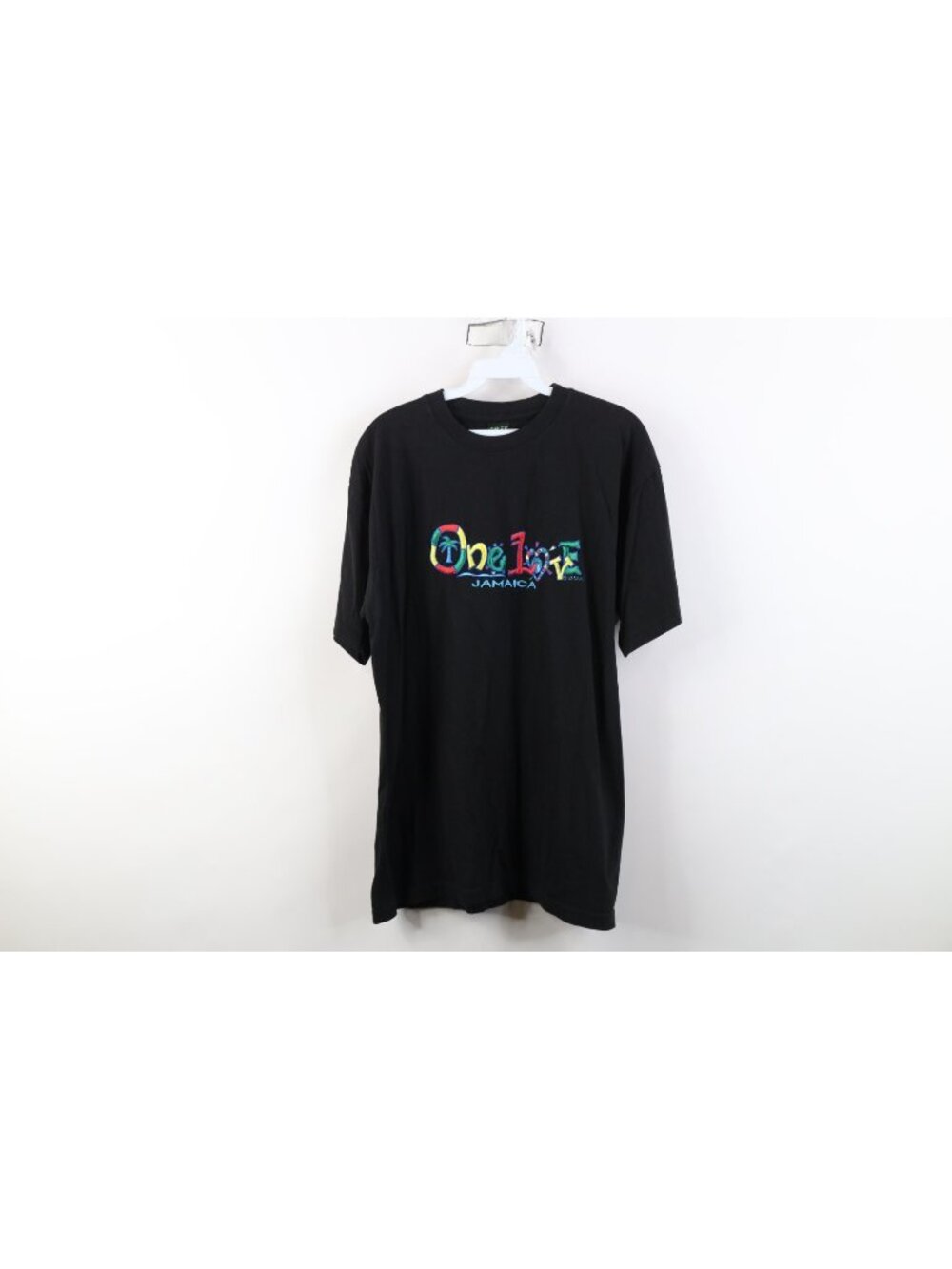 Vintage Y2K Streetwear Mens Medium Faded Jamaica One Love Island T-Shirt Black